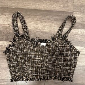 Anthropologie Black and Cream Tweed Crop Top